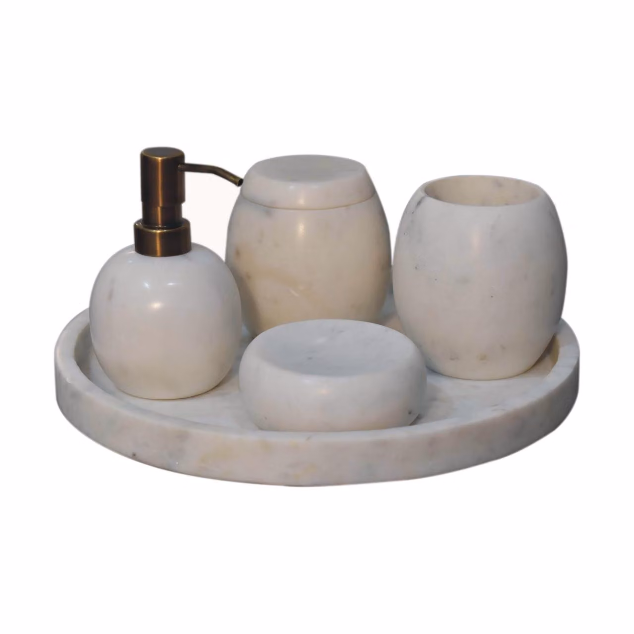Aosom UK 5-Piece Marble and Mango Wood Bathroom Accessories Set, White and Brown, W: 10 cm, D: 10 cm, H: 14 cm – 2