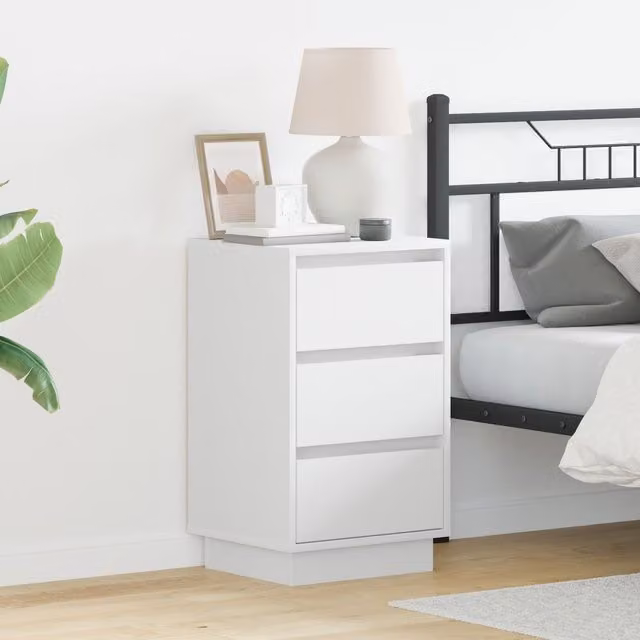 Berkfield Home Modern White Bedside Cabinet with Integrated LED Lighting, W/D/H: 39 x 34.5 x 65 cm