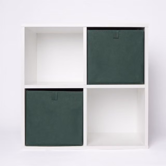 OHS Foldable Fabric and Cardboard Cube Storage Boxes in Green, Pack of 4