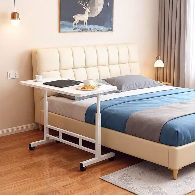 London Boutique Height Adjustable Rolling Laptop Table with Tilting Top, White, W/D: 60 x 40 cm