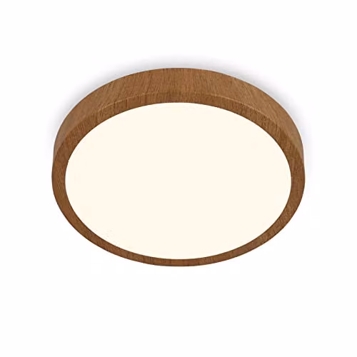 Briloner 3725-014 LED Surface-Mounted Ceiling Light, Wood Look, Warm White, Diameter: 38 cm, Height: 5 cm
