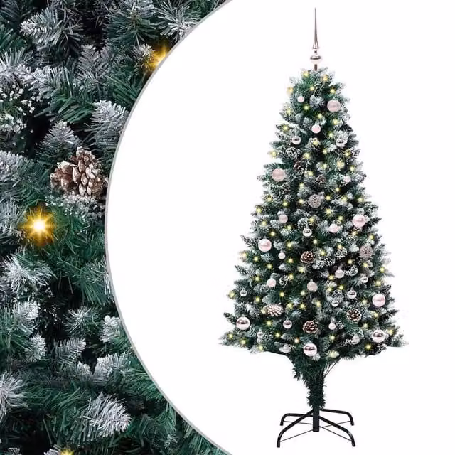 Berkfield Home Artificial Green Christmas Tree with 150 Warm White LEDs and Stand, Height: 150 cm