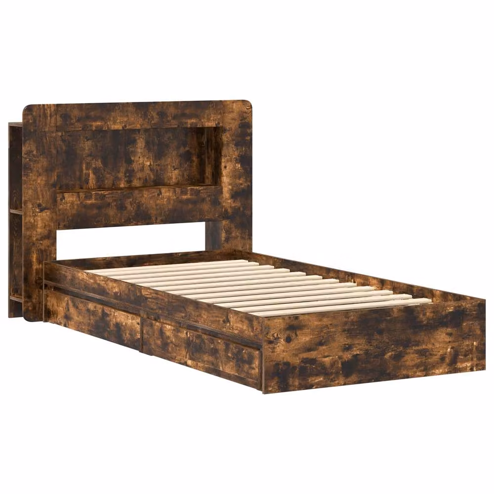 Berkfield Home Modern Bed Frame with Storage Drawers in Smoked Oak Brown, W/D/H: 90 x 200 cm – 2