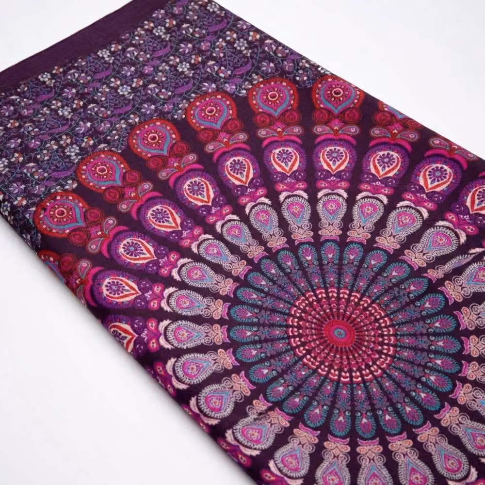 KDMD Double Cotton Bedspread and Wall Hanging Set in Purple Peacock Mandala Design – 2