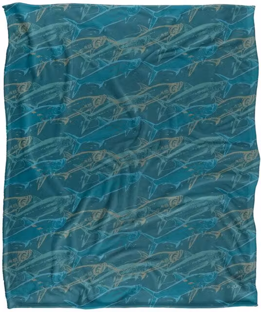 JQ Licensing Tarpon Mosaic Fishing Pattern Super Soft Fleece Throw Blanket, White, W/D: 152 x 127 cm