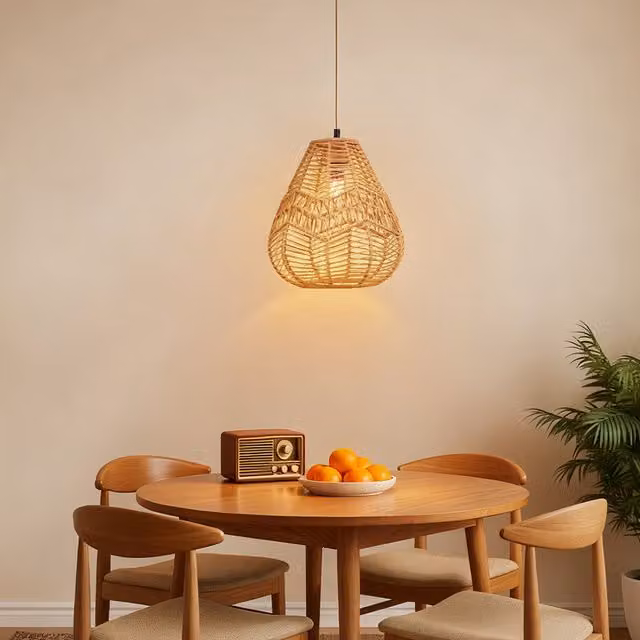 Livingandhome Modern Brown Bamboo Pendant Light, Diameter: 28 cm