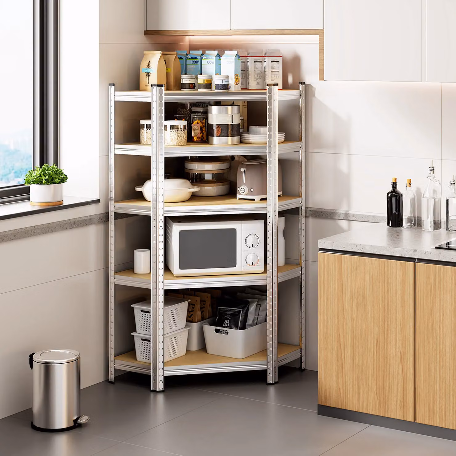 VonHaus 5-Tier Silver Metal and MDF Garage Shelving Units with Adjustable Shelves – 7