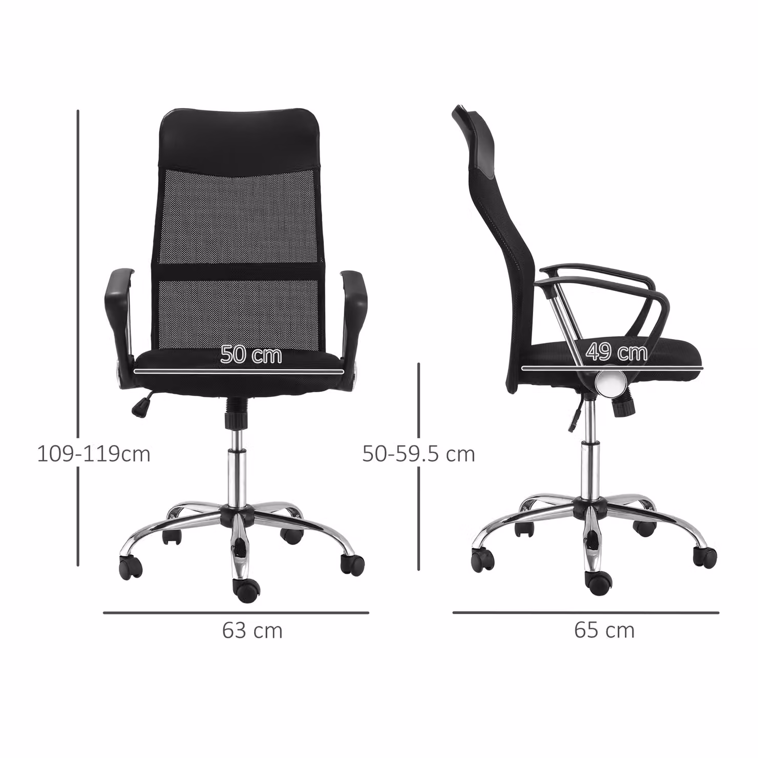 HOMCOM Ergonomic Black Mesh Office Chair with Adjustable Height, Tilt Function and Swivel Base – 3