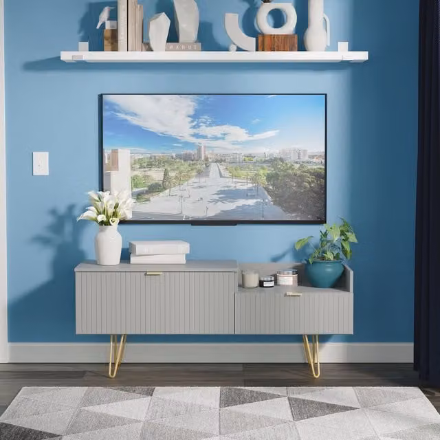2 U Bexley Modern 2 Drawer Coffee TV Unit in Dark Grey with Gold Metal Details