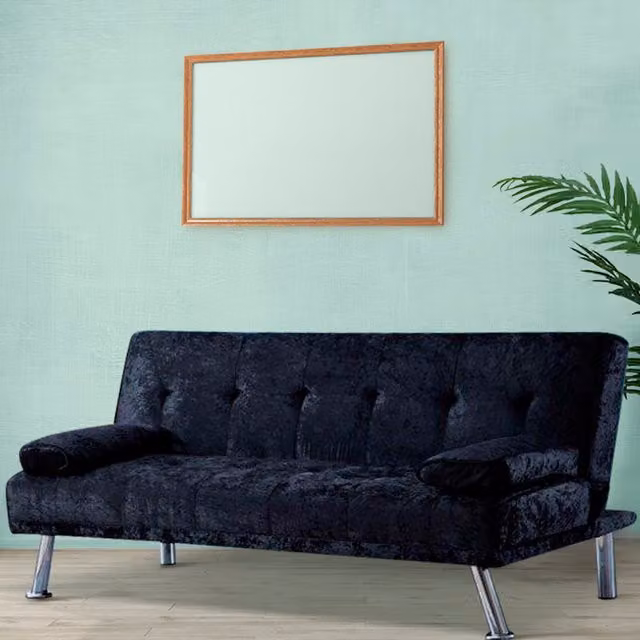 Comfy Living Black Crush Velvet Click Clack Sofa Bed with Chrome Metal Legs