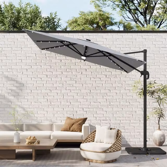 Breeins Square Cantilever Parasol with Solar LEDs and 360 Degree Base in Light Grey