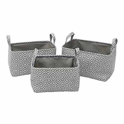JVL Argyle Set of 3 Grey Rectangular Storage Baskets with Handles