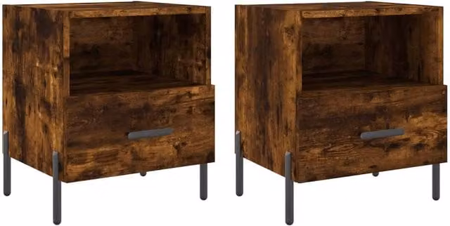 Berkfield Home Set of 2 Smoked Oak Bedside Cabinets, Brown, W: 40 cm, D: 35 cm, H: 47.5 cm