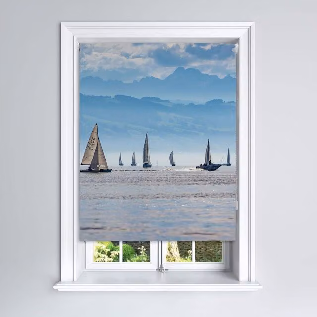 Lister Cartwright Scenic Sailing Nautical Design Blackout Roller Blinds, Petrol and Multicolour, W: 120 cm, H: 160 cm
