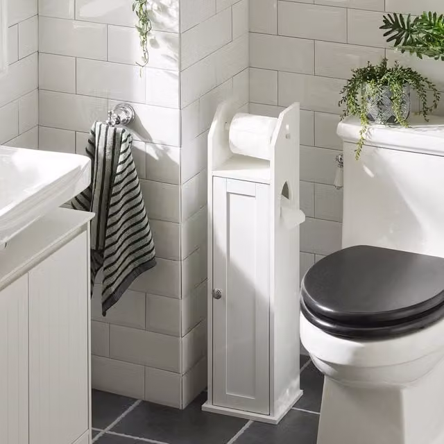 SoBuy Freestanding White Glossy Bathroom Toilet Paper Roll Holder and Spare Roll Holder