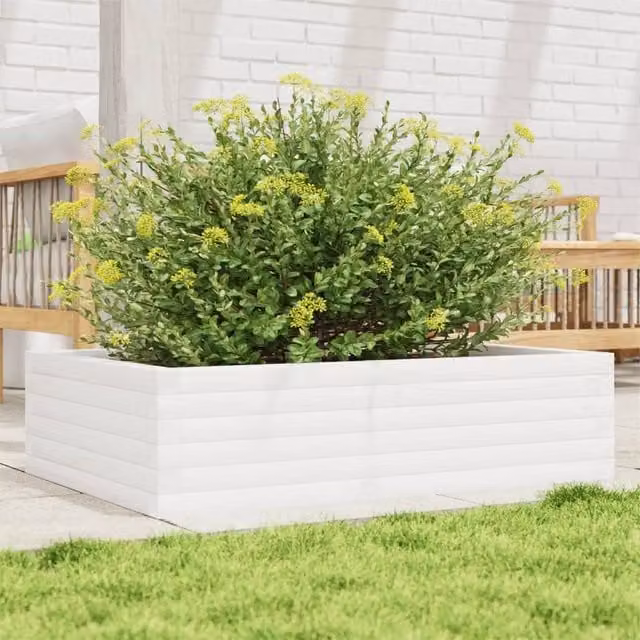 Berkfield Home Garden Planter in White Solid Wood, W/D/H: 90 x 60 x 23 cm