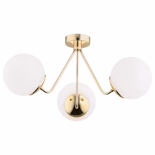 Argon Tomar 1481 Gold and Brass Surface Ceiling Light with White Glass Spheres, 3 x E27, IP20