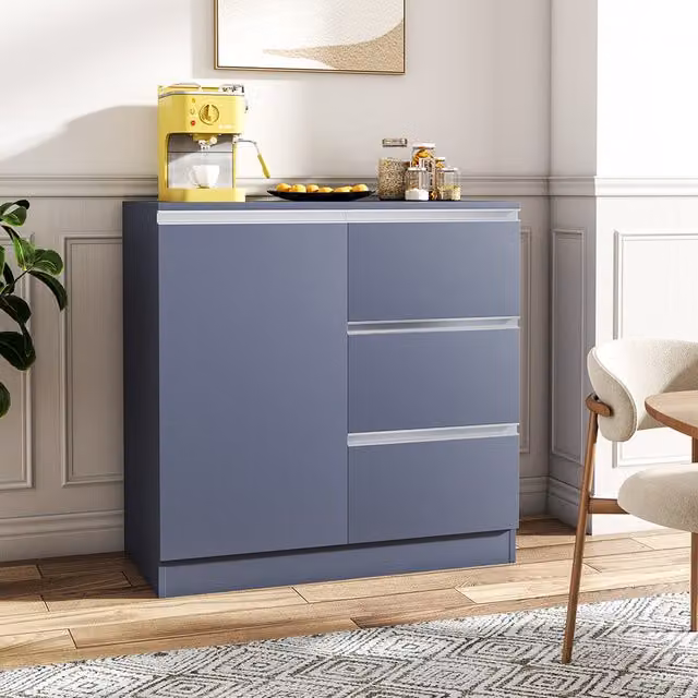 Livingandhome Modern Matt Grey Metal Sideboard Cabinet for your Living Room