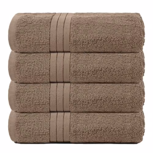 OHS 4 Pack of Light Beige Cotton Terry Bath Towels – 1