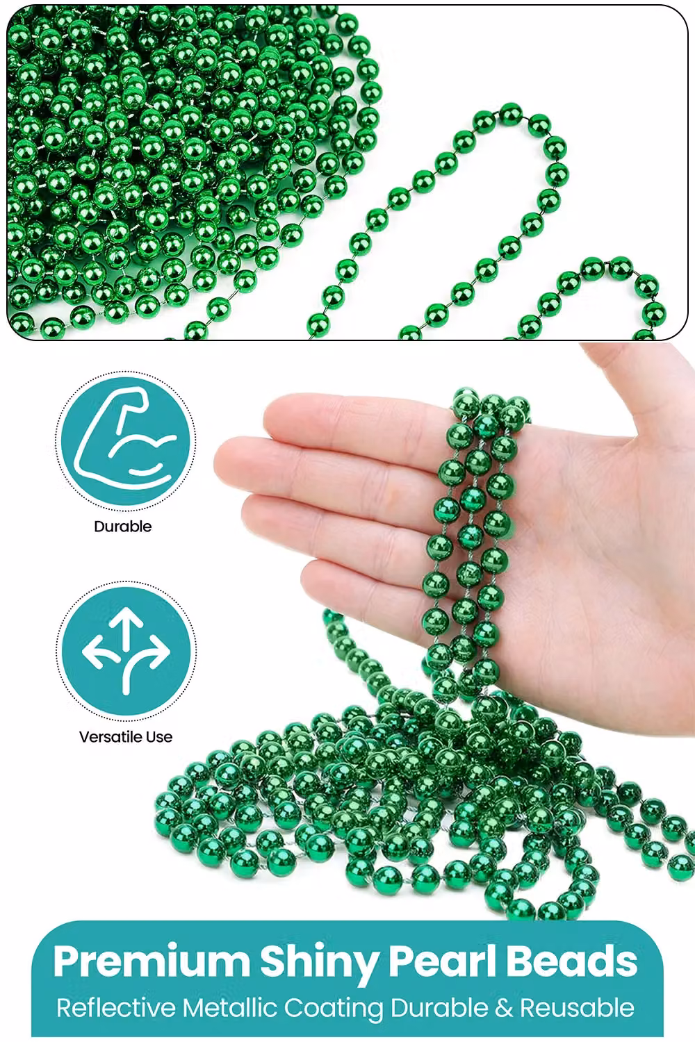 Neel Blue 9m Metallic Christmas Bead Chain with 7.5mm Shiny Pearl Round Garland in Blue and Green – 3