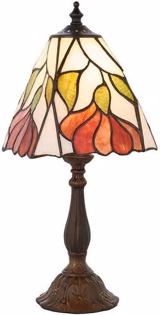 Loops Tiffany Glass Floral Design Table Lamp in Dark Bronze Effect with Multicolour Transparent Glass and Dimmable LED – 1