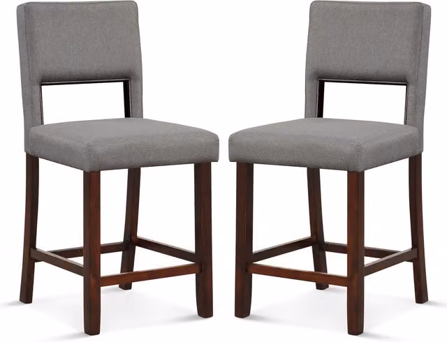 Costway 2-Piece Modern Counter Height Bar Stool Set in Grey Fabric and Rubberwood