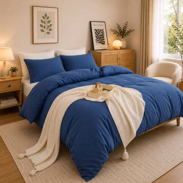 Grace Navy Blue Microfibre Duvet Cover Set with Zipper Closure, Single Size – 1