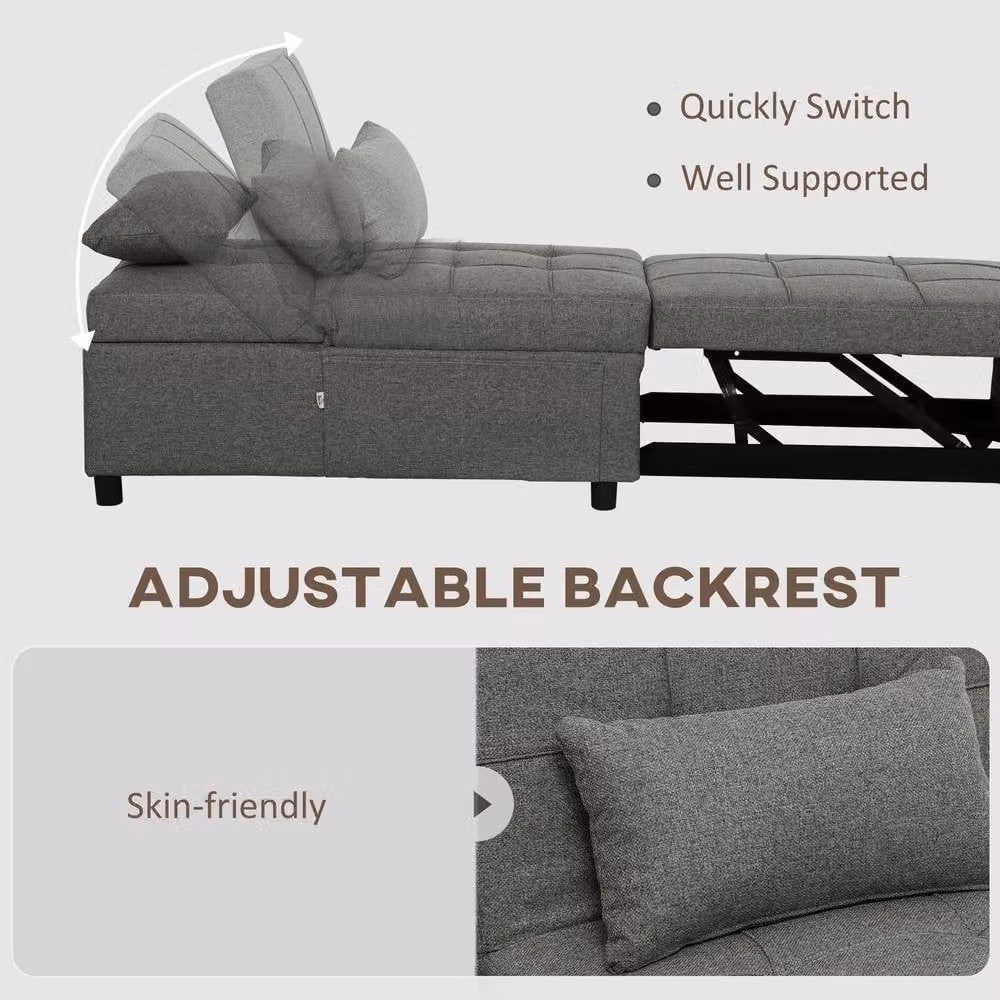 STILVORA Grey Fabric Recliner Chair with Fold-Out Bed and Armrests – 6