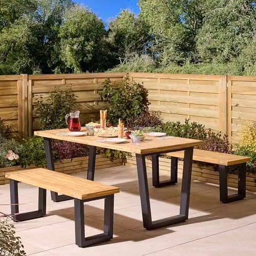 Rowlinsons Stockholm Four Seater Acacia Wood and Metal Dining Set in Natural Brown – 1