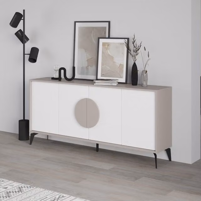Decortie Gora 4 Door Modern Sideboard Storage Cabinet in Grey with Metal Legs, W: 180 cm, H: 82 cm, D: 36 cm – 1