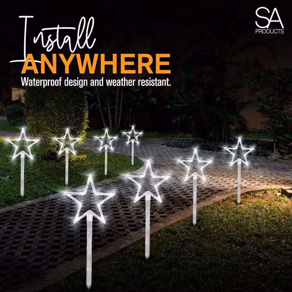 Globrite 4 Pack Star Path Light Set with 60 White and Multicolour RGB LEDs and 8 Modes – 3