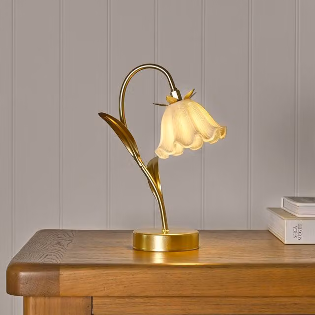 Hestia Floral Stem LED Table Lamp in Gold and White