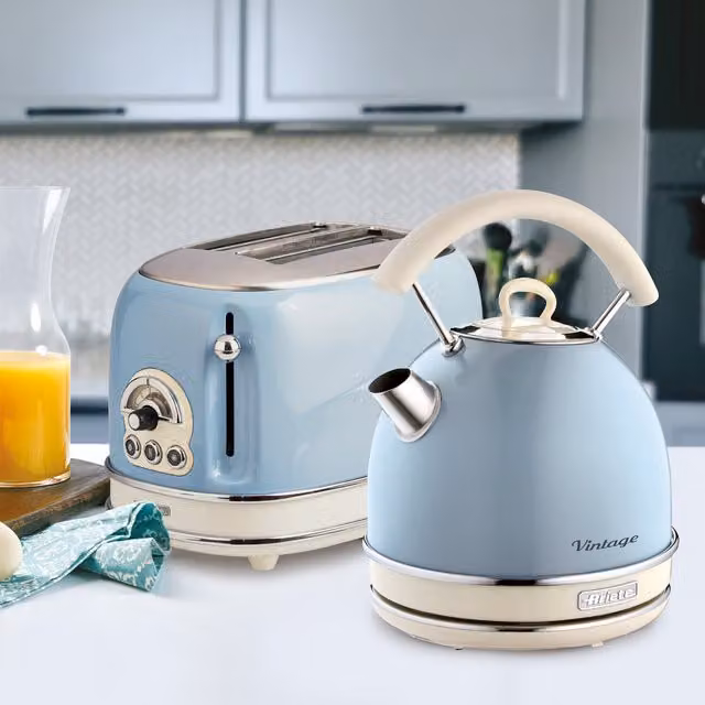 Ariete Blue Metal Kettle and 2 Slice Toaster Set