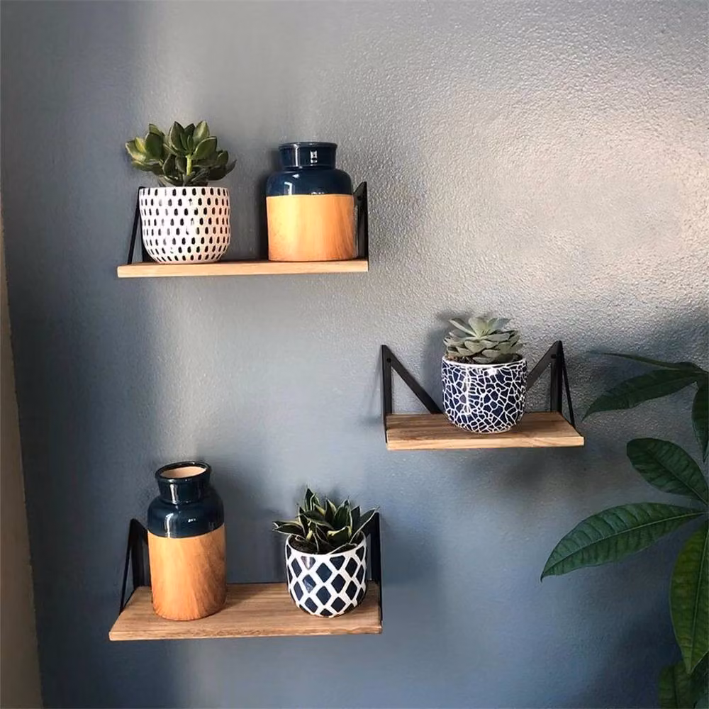 KORVIXA Brown and Black Wooden Wall Mounted Display Shelf Rack – 2