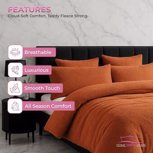 Snug City Orange Teddy Fleece Pillow Case Pair with Envelope Closure, W: 48 cm x H: 74 cm – 4