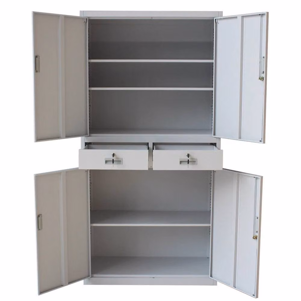 FORGEVIO Metal Office Storage Cupboard with Hinged Doors and Internal Drawers in Matt Grey – 2