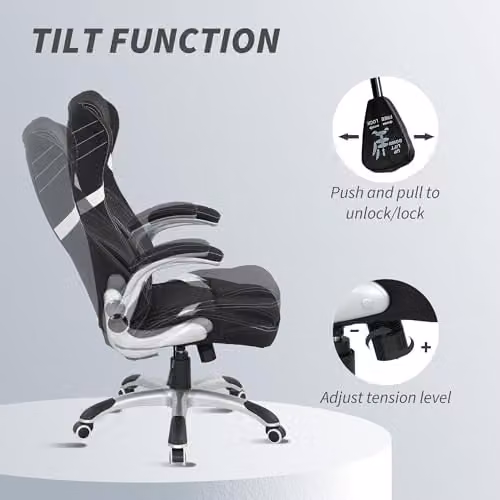 VINSETTO Black Fabric Executive Office Chair with Armrests and 360 Degree Swivel – 4