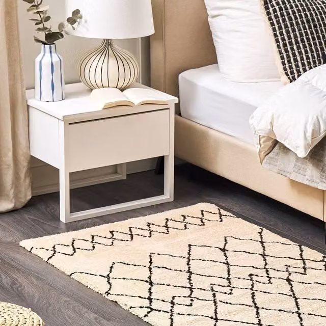 Wyld and Coco Geometric Beige and Black Rectangular Rug, W: 80 cm x L: 150 cm