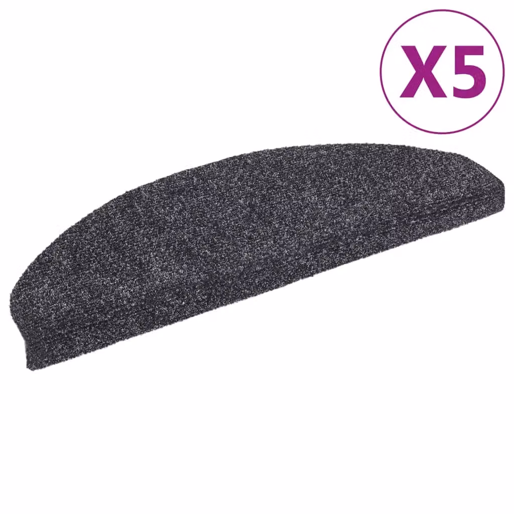 Berkfield Home Self-adhesive Needle Punch Stair Mats, 5 Pieces, Dark Grey, W: 65 cm, D: 21 cm, H: 4 cm – 2