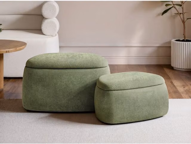 Solace+Co Zuri Green Fabric Storage Pouffe Set