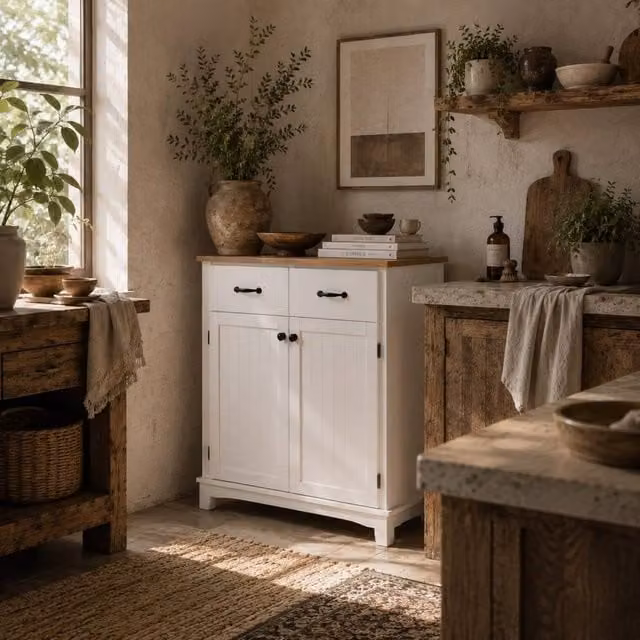 Wyld Haus Vamalu White Wooden Kitchen Cabinet with 2 Drawers and Adjustable Shelf, W/D/H: 74 x 40 x 94 cm – 1