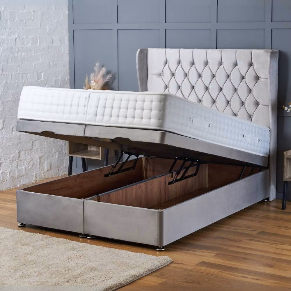BSSPOKE Amelia Ottoman Divan Bed in Grey Plush Velvet with 54 inch Headboard, W/D/H: 90 x 190 cm – 3