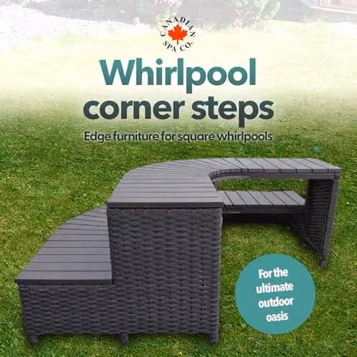 Canadian Spa Co. Corner Hot Tub Steps in Brown Wood Look Plastic, Non-Slip and Weatherproof