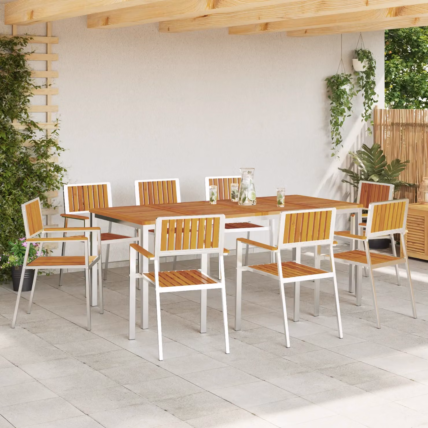 Berkfield Home Set of 8 Stacking Garden Chairs in Brown Solid Acacia Wood, W: 54.5 cm, D: 56 cm, H: 87 cm – 3