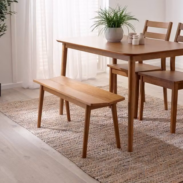 FurnitureboxUK Lynton Mid-Century Solid Rubberwood Small Dining Bench in Brown