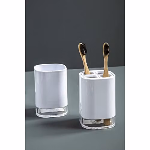 Orsina Ando White Acrylic Toothbrush Holder with Tumbler, W/D/H: 8 x 8 x 8 cm – 2