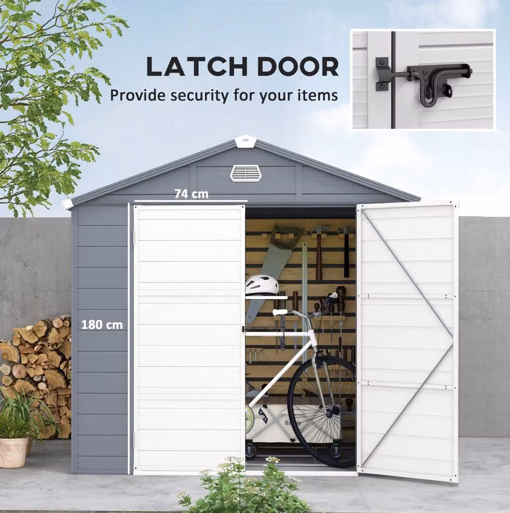 STILVORA Modern Metal Garden Storage Shed in Grey with Foundation Kit – 6