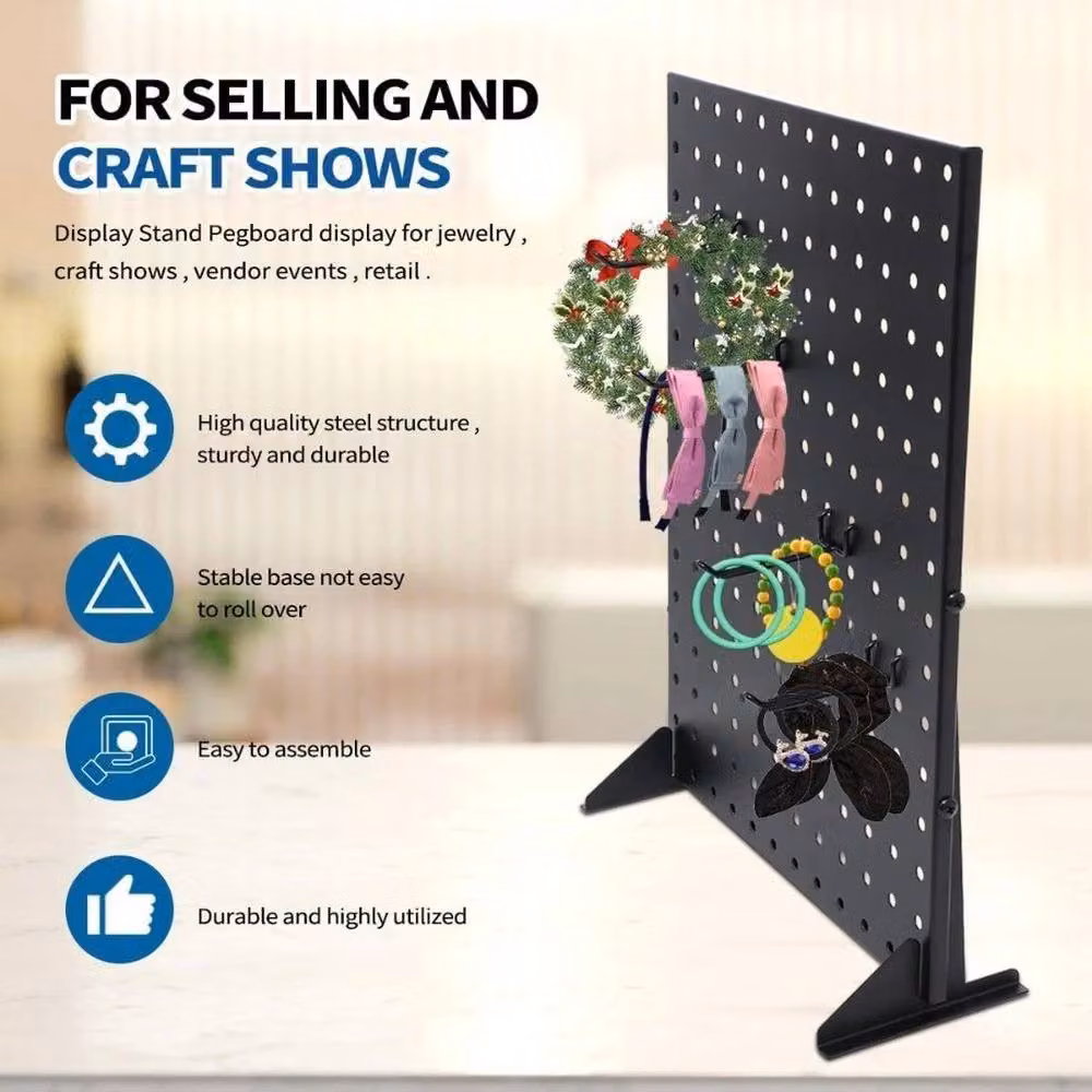 Kelvenix Black Metal Freestanding Pegboard Display Stand with 12 Peg Hooks – 5