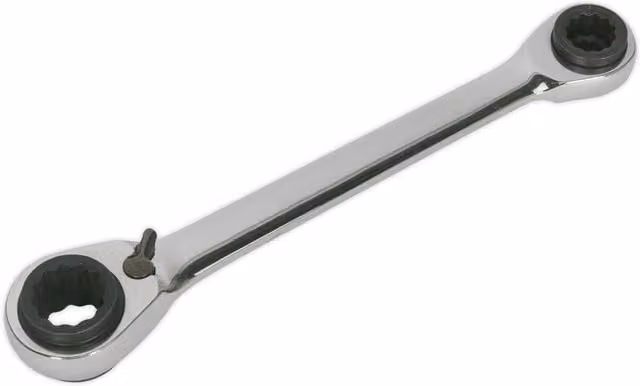 Loops 4-in-1 Double Ended Reversible Ratchet Ring Spanner Slim Handled Metric Wrench in Silver Chrome Vanadium Steel