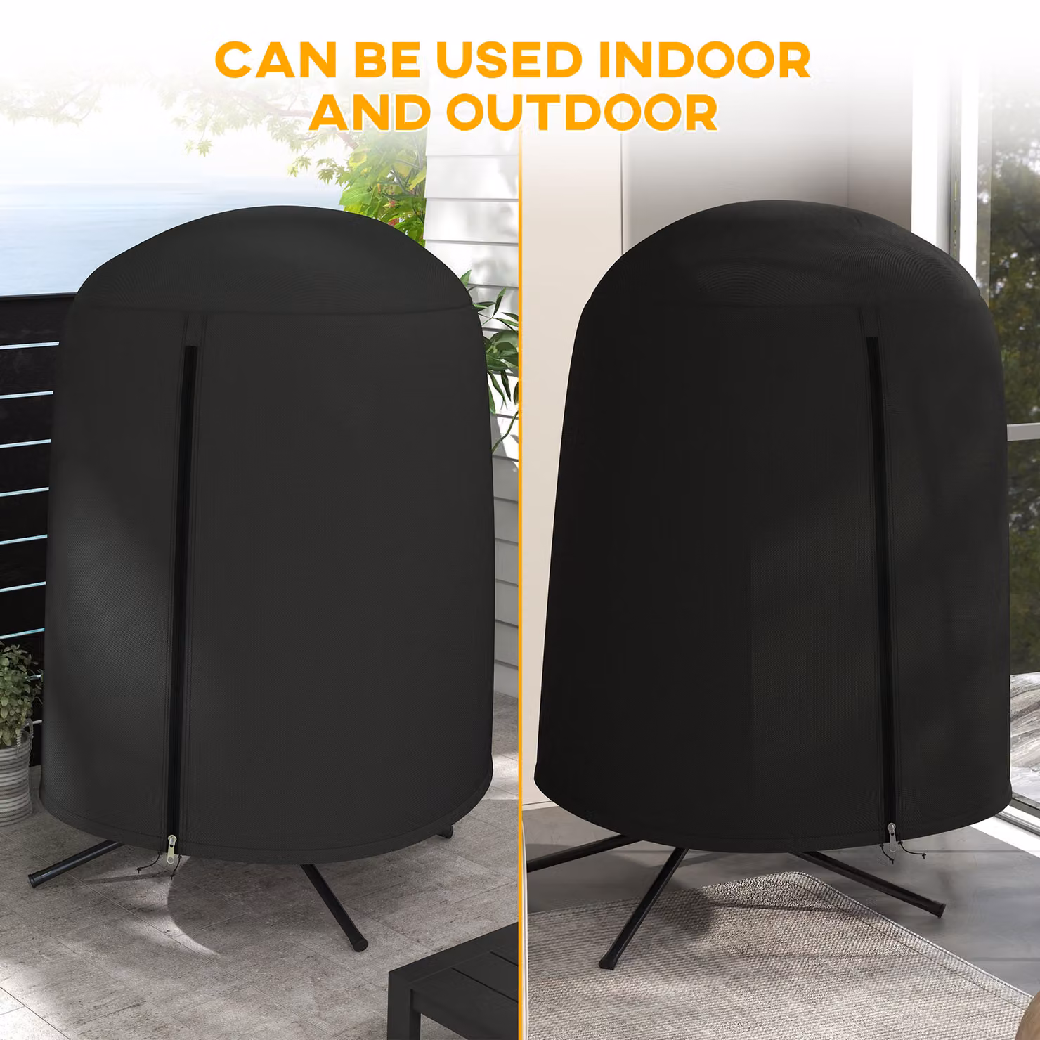 Outsunny Black Waterproof Hanging Egg Chair Cover with Zipper, 420D Oxford Fabric Single Swing Chair Protector, W/D/H: 128 x 128 x 90 cm – 6
